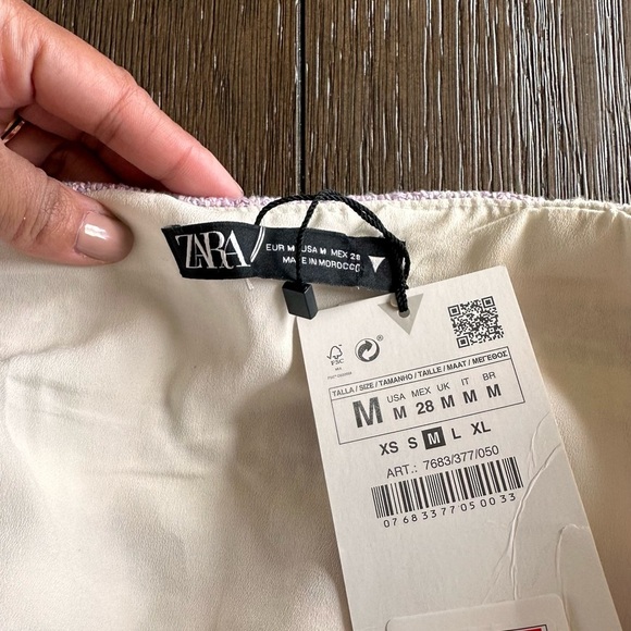 Zara Corset Half Textured Pink Purple Size M Top Crop top Bustier Tweed Plaid - Picture 6 of 7